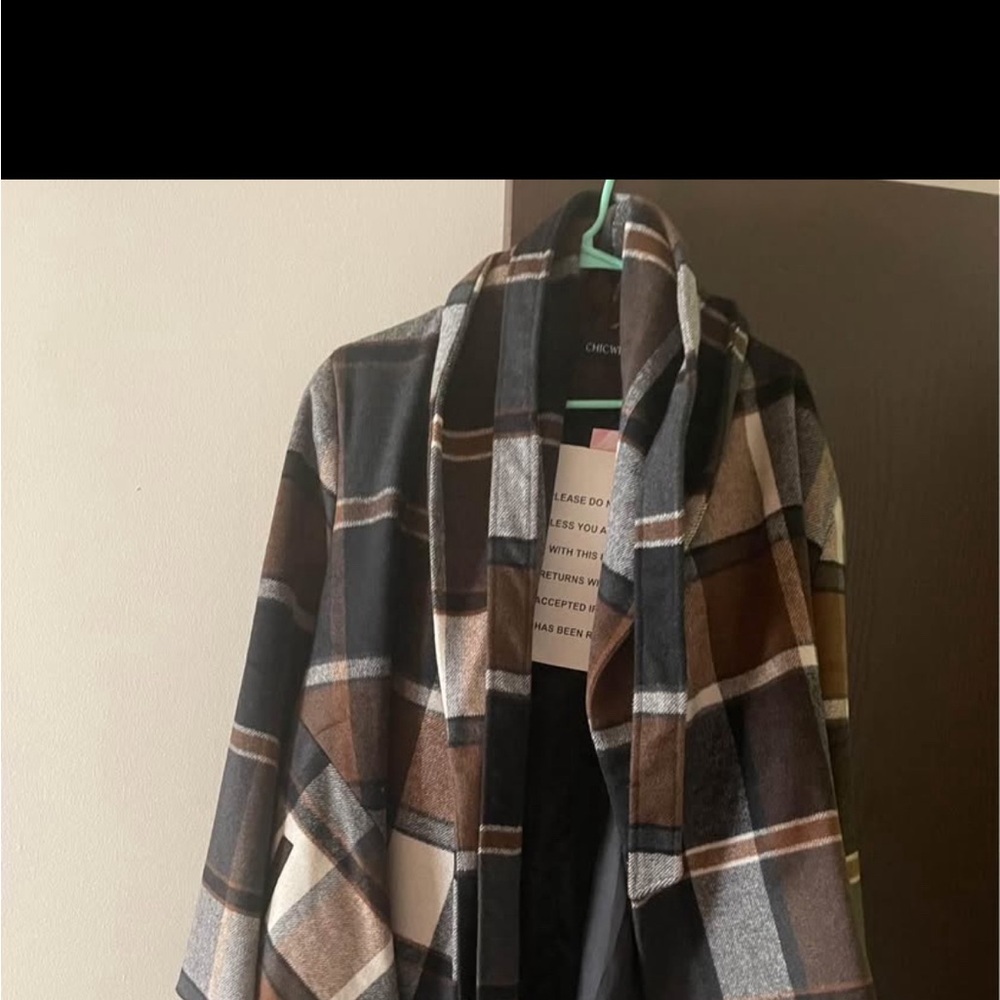 Chic Plaid Coat - Black, Brown, and White
